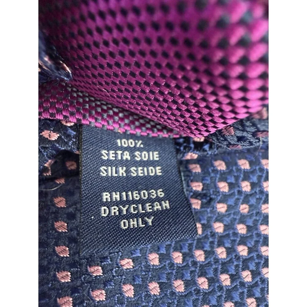 CHARLES TYRWHITT 100% Silk Necktie Designer Indigo Blue Pink Geometric Print EUC